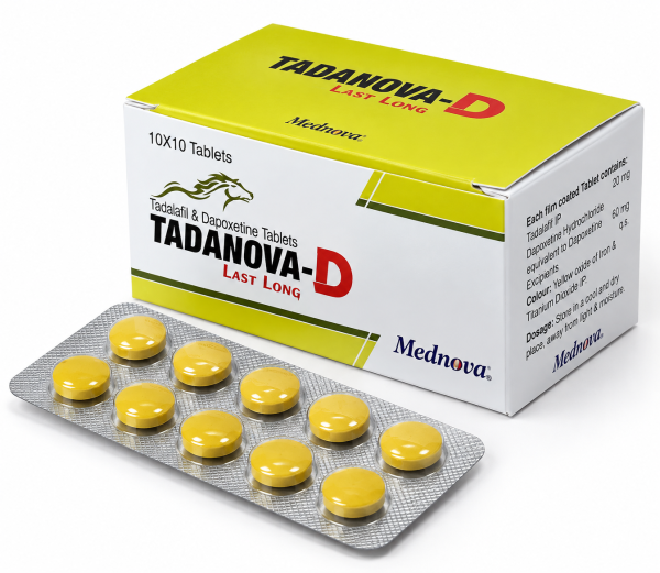 Tadanova D | Дапоксетин 60 мг + Тадалафіл 20 мг | Міцна ерекція + Подовження акту